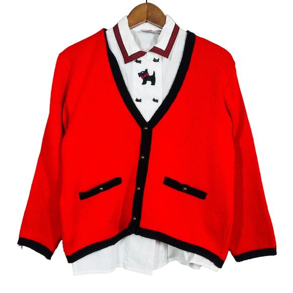 Vintage Kids Count Scottie Dog Sweater Blouse Combo Classic Red - 14 - Picture 1 of 5